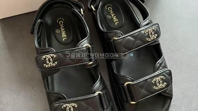 샤넬 CC 로고 벨크로 샌들 신발 캐비어 블랙 금장 G35927 검수사진