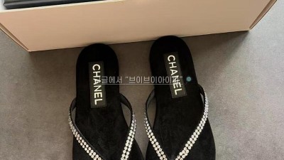 샤넬 25C 크루즈 CC 로고 스웨이드 쪼리 플리플랍 스트라스 블랙 G46205 검수사진 #차차샵