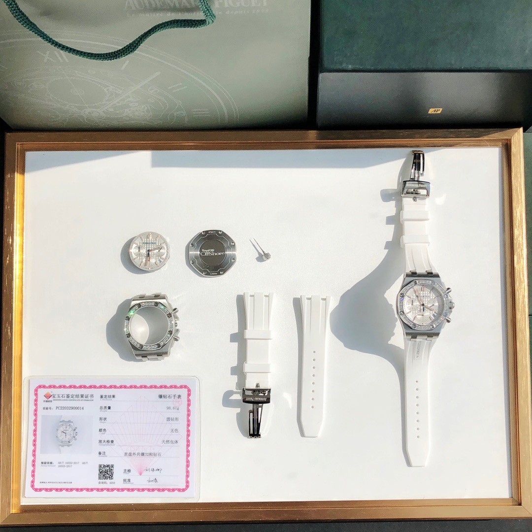 #신공장 오데마피게 로얄오크 다이아몬드 쿼츠 크로노그래프 여성시계 37MM + 904L + 다이아몬드세팅 + 스위스 쿼츠 무브먼트 ☆☆☆☆☆