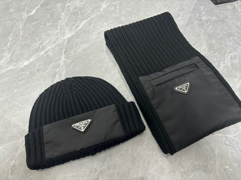 프라다 PRADA 23FW 삼각로고 리나일론 포켓 울 머플러 목도리 UMS354 1WTO F0002 + 프라다 리나일론 개버딘 울 비니 UMD446 1WTO F0002 SIZE M L ☆☆☆☆☆ #vvip공장