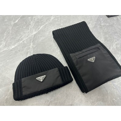 프라다 PRADA 23FW 삼각로고 리나일론 포켓 울 머플러 목도리 UMS354 1WTO F0002 + 프라다 리나일론 개버딘 울 비니 UMD446 1WTO F0002 SIZE M L ☆☆☆☆☆ #vvip공장