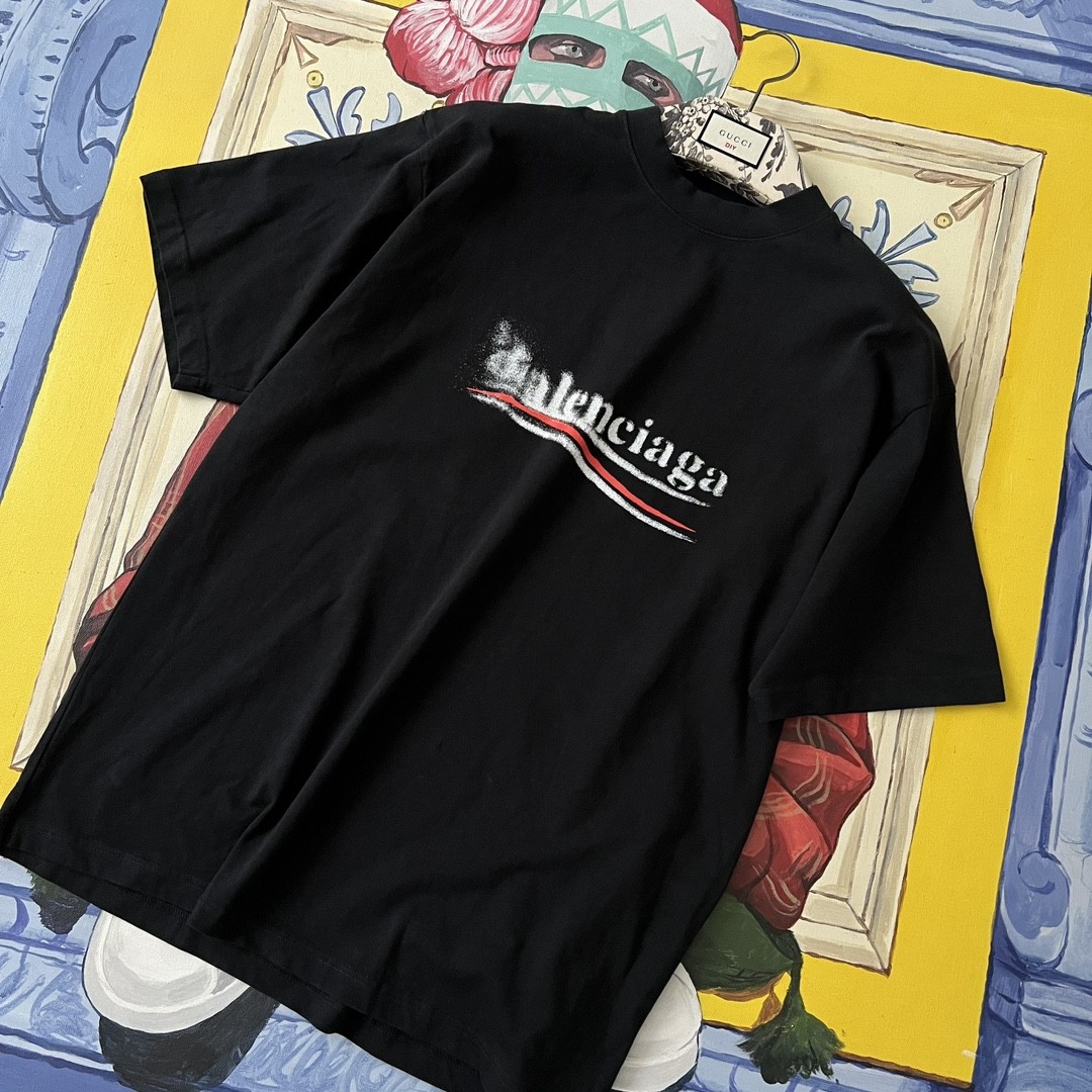 24SS 발렌시아가 웨이브로고 미디엄핏 반팔 블랙 764235 TQVI5 1569 #터비에빵