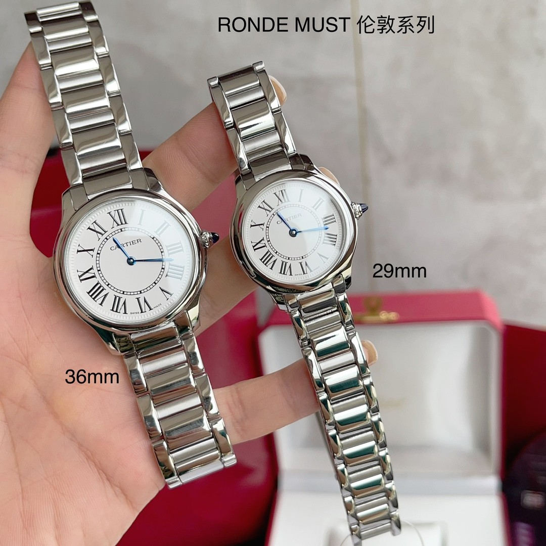까르띠에 롱드 머스트 드 29MM*7.54MM / 36MM*7.89MM 스위스 론다 쿼츠무브먼트 316L 스틸 사파이어글라스 @ 다이얼 로만인덱스 깔끔 합니다.두께 동일함 #신공장