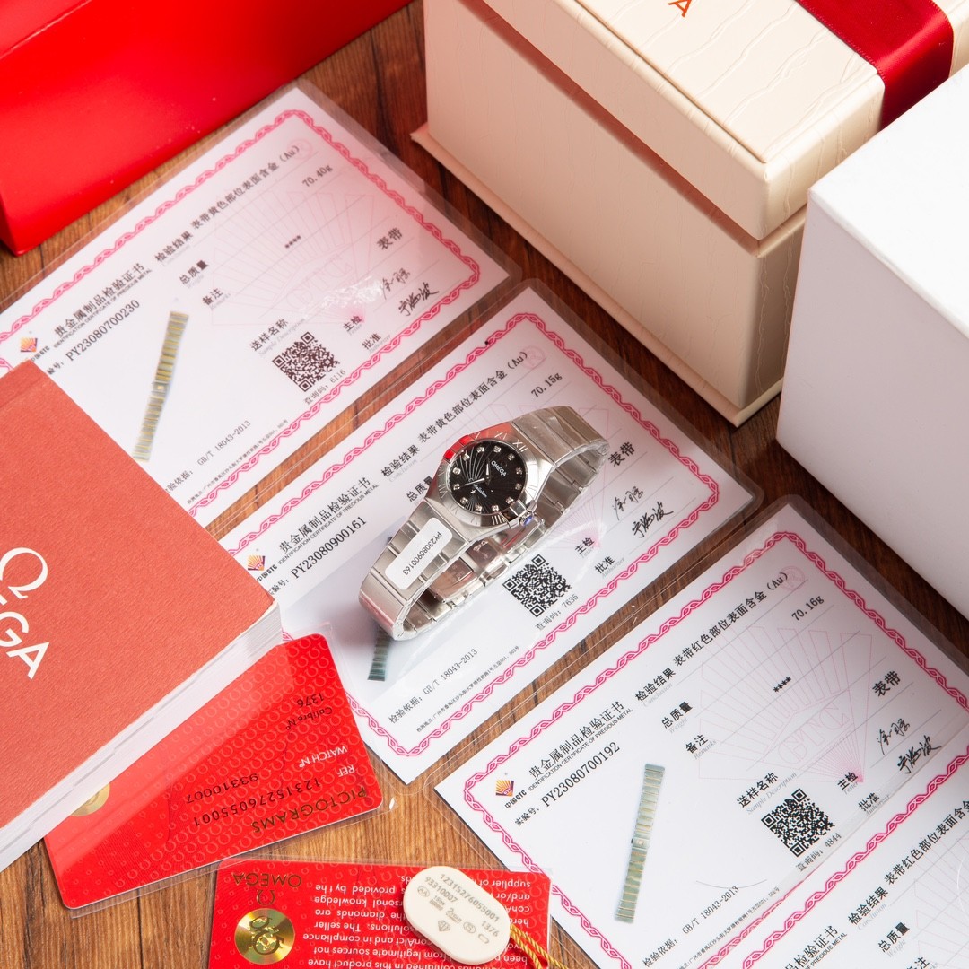 오메가 OMEGA 여성 시계 123.15.27.60.55.004 컨스텔레이션 쿼츠 27MM + 2800.01 Cal1376 쿼츠무브먼트 + 316L + 리얼 다이아몬드 세팅 + 사파이어글라스 #신공장