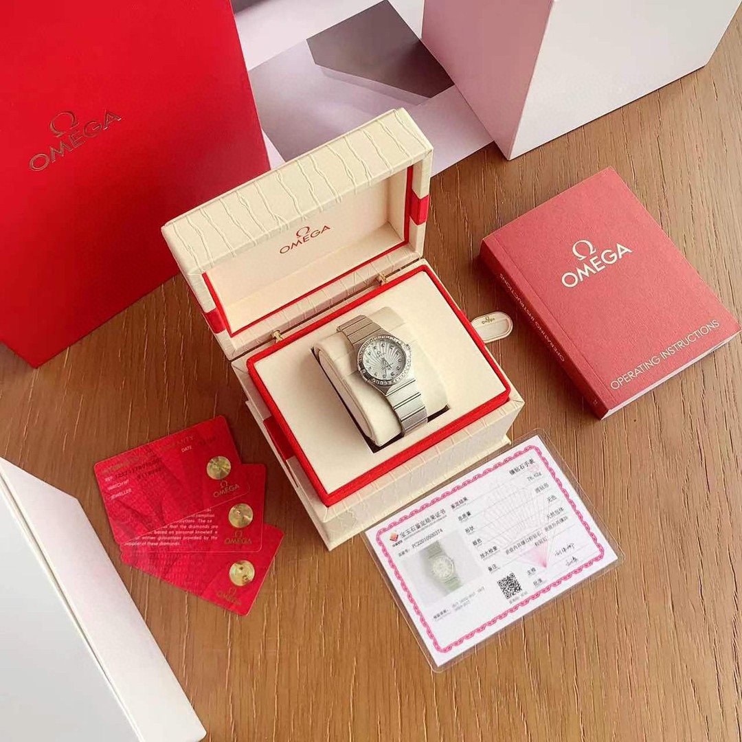오메가 OMEGA 여성 시계 123.15.27.60.55.004 컨스텔레이션 쿼츠 27MM + 2800.01 Cal1376 쿼츠무브먼트 + 316L + 리얼 다이아몬드 세팅 + 사파이어글라스 #신공장