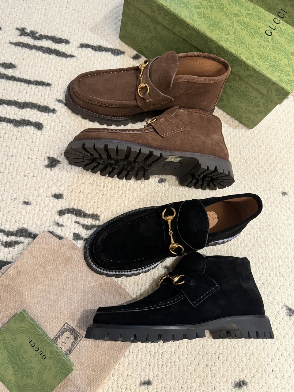 구찌 GUCCI 홀스빗 앵클 부츠 브라운 블랙 스웨이드 [사이즈] 35~40 @ 굽 4cm