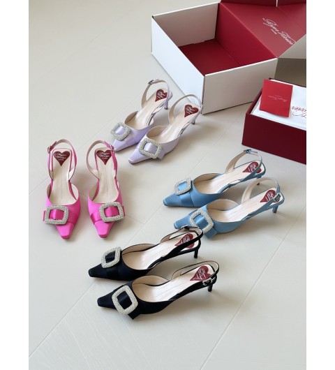 24FW 로저비비에 블랙 새틴 비브 카나드 슬링백 펌프스 RVW72237600 RSO B999 35~39 굽 5.5cm