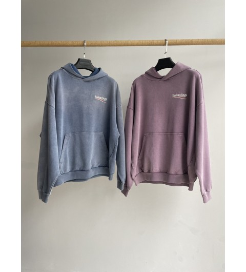 발렌시아가 웨이브 오고 자수 미디엄 핏 후드 페이드 블루 퍼플 XXS XS S M
