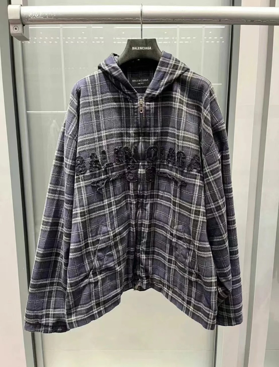 발렌시아가 BALENCIAGA 체크 후드 셔츠 자켓 XS S M L