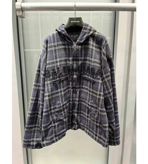 발렌시아가 BALENCIAGA 체크 후드 셔츠 자켓 XS S M L