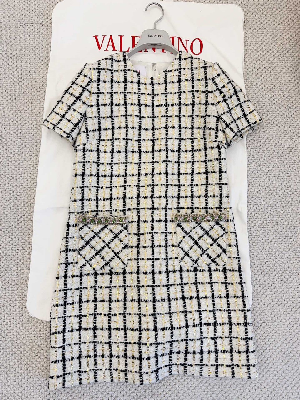 발렌티노 Valentino 체크 비즈 원피스 36 38 40 42