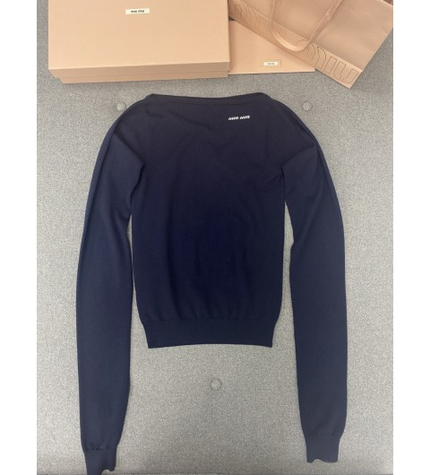 미우미우 로고 프린트 탑 MMLA85SOOO16WS F0008 NAVY Blue 38 40 42