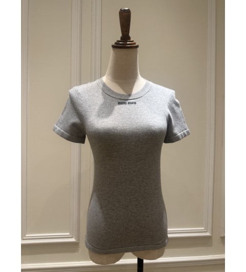 미우미우 심리스 멜란지 티셔츠 Seamless melange T-shirt MJN566 16Q6 F0684 S OOO XS-S M-L