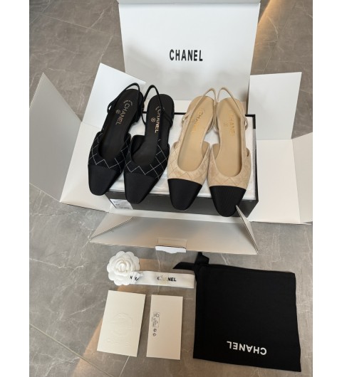 Chanel 샤넬 CC 로고 퀄팅 스웨이드 슬링백 베이지 블랙 - 25SS G45509 35~41