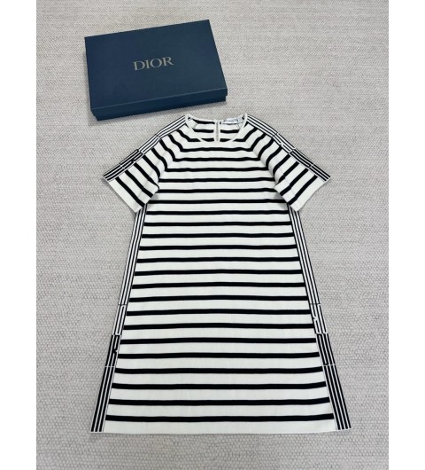 디올 쇼트 드레스 네이비 블루 & 화이트 Dior Graphique 모티브 코튼 니트 524R28A7019_X0883 36 38 40 #타지아