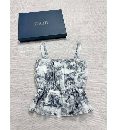 디올 Dioriviera 탑 화이트 & 딥 블루 Toile de Jouy Sauvage 코튼 모슬린 541B88A3877_X0861 36 38 40 #타지아