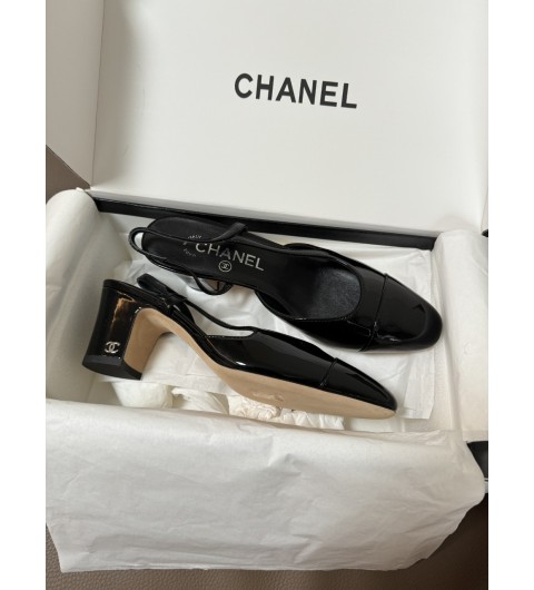 샤넬 슬링백 미들힐 여성 샌들 펌프스 4.5cm 블랙 Chanel 35~40