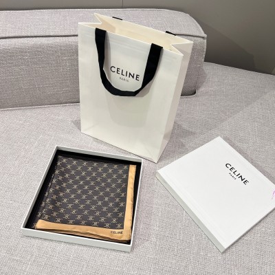 셀린느 CELINE 트리오페 패턴 실크 스카프 90x90cm 100% 실크
