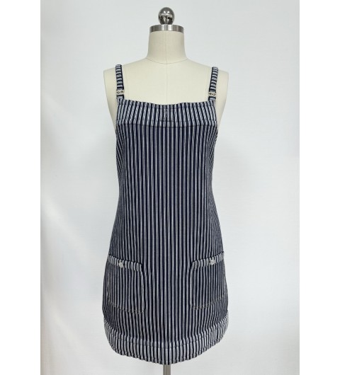 샤넬 25SS 멜빵 원피스 + 나시 탑 + 스커트 마린 스트라이프 네이비 블루 에크루 코튼 P79255 36 38 40 #타지아