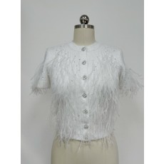 샤넬 25SS 깃털 가디건 페더 퍼 반팔 카디건 큐빅 블랙 화이트 코튼 실크 P79523 36 38 40 #타지아
